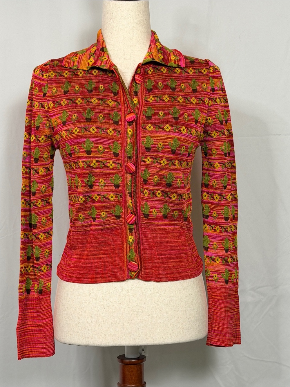 Zara Red with flowers and cactus Knit Button Cardigan,retro vintage 70’s vibes